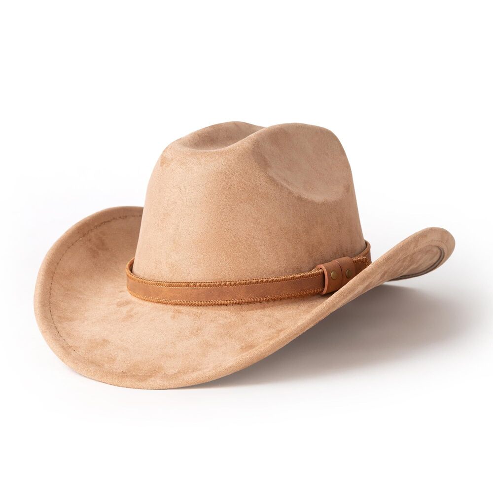 9376 Western Cowboy Hat Wide Brim Suede Cattleman Cowgril Hats-Khaki
